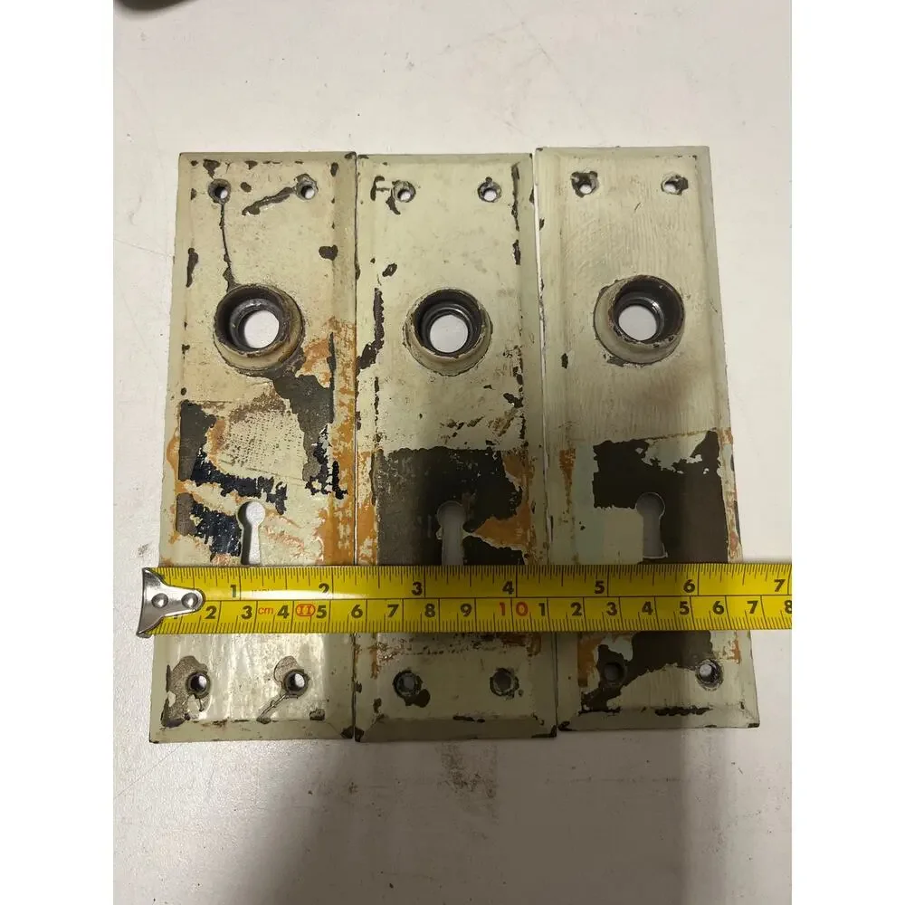 Lot of 3 Vintage Antique White Door Metal Backplates Escutcheon Chippy Paint